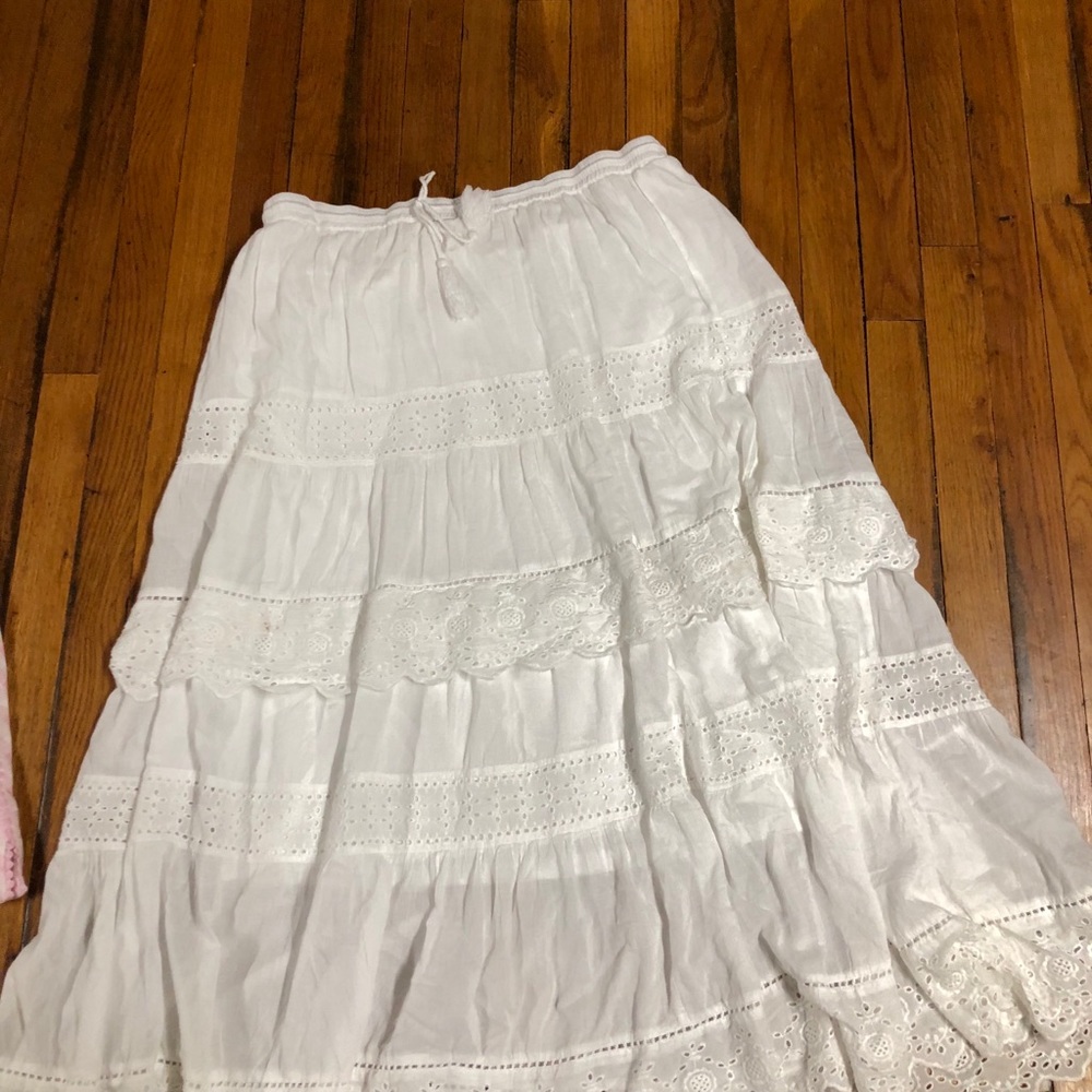 White cotton Eyelet Tiered Maxi Skirt